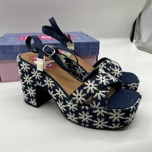Pop Womens Grandiose Heeled Sandals Blue White Size 9M